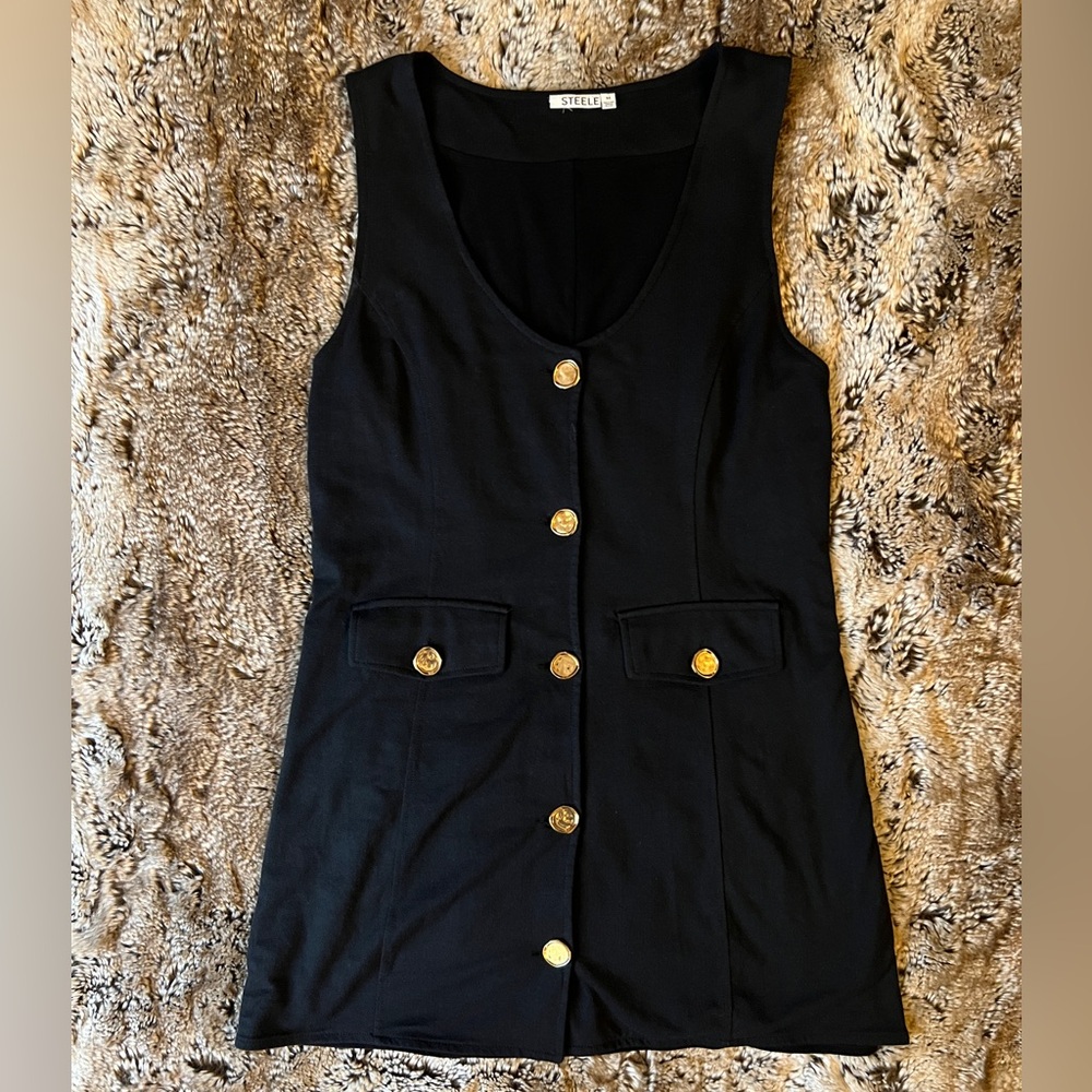 STEELE Black Mini Dress with Gold Accents